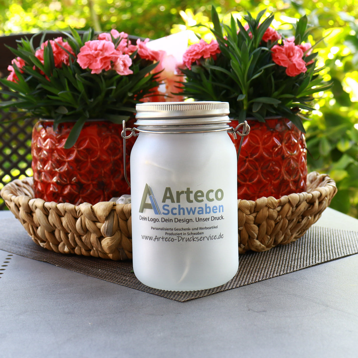 Werbeleuchtglas mit Metallgriff