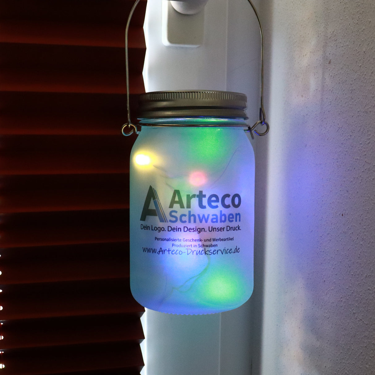 Werbeleuchtglas mit Metallgriff